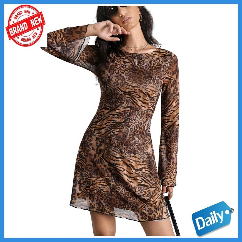 Women's Mini Dress Bell Sleeves Sheer Mesh Casual Party Wear